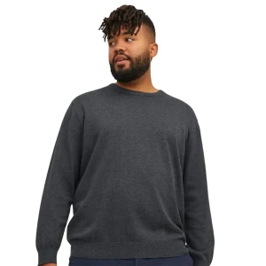 Duży męski sweter gładki wkładany przez głowę Jack & Jones 12250588 ciemnoszary (7XL) | 7XL