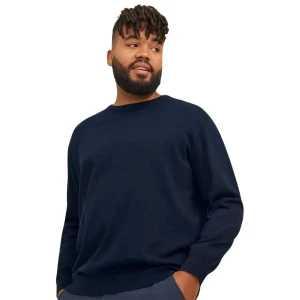 Duży męski sweter gładki wkładany przez głowę Jack & Jones 12250588 granatowy (7XL) | 7XL