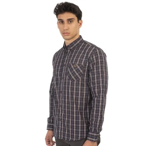 Duża męska koszula w kratę długi rękaw Double Urban Outfitters GS-5022 CC55 granatowo-brązowa (9XL) | 9XL