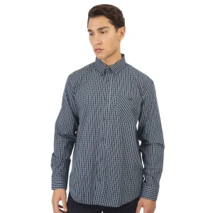 Duża męska koszula w kratę długi rękaw Double Urban Outfitters GS-5022 CC53 granatowo-błękitna (9XL) | 9XL