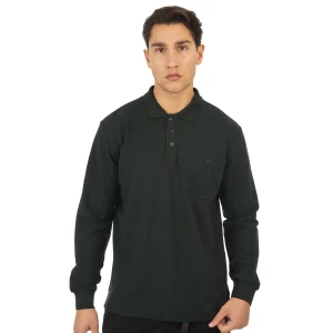 Duża męska koszulka polo z długim rękawem Double Urban Outfitters PS-3031LS ciemnozielona (7XL) | 7XL