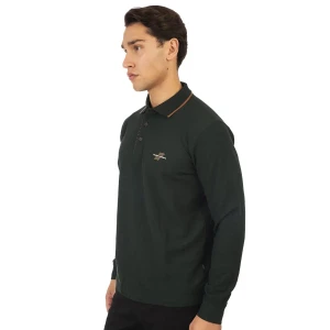 Duża męska koszulka polo z długim rękawem Double Urban Outfitters PS-3002 ciemnozielona (4XL) | 4XL