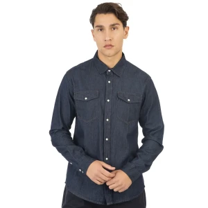 Duża męska jeansowa koszula z długim rękawem Double Urban Outfitters DS-5040 granatowa (7XL) | 7XL