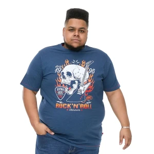 Duża męska koszulka t-shirt z nadrukiem gitary i czaszki Duke D555 Neal granatowy (4XL) | 4XL