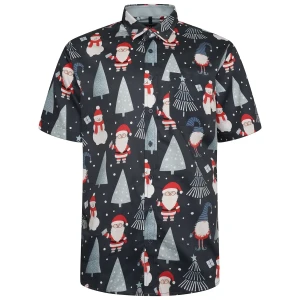 Duży męska koszula z krótkim rękawem w świąteczny wzór Kam X033 granatowa (7XL) | 7XL