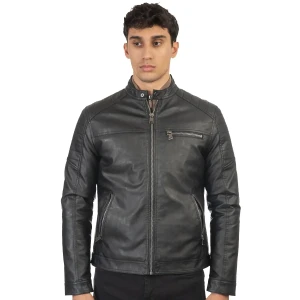 Duża męska kurtka z ekoskóry Double Urban Outfitters MLJK-2021 czarna (4XL) | 4XL