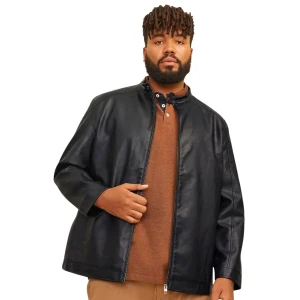 Duża męska kurtka ramoneska z ekoskóry Jack & Jones 12264095 czarna (4XL) | 4XL