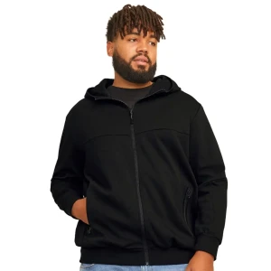 Duża męska bluza rozpinana z kapturem gładka Jack & Jones 12263091 czarna (5XL) | 5XL