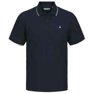 Duża męska polówka koszulka z kołnierzykiem Jack & Jones 12274980 granatowa z białymi wstawkami na kołnierzyku (8XL) | 8XL