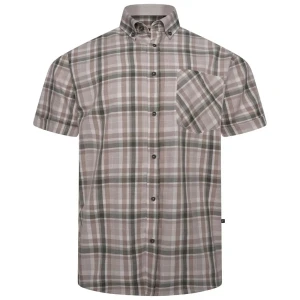 Duża męska koszula w kratę z krótkim rękawem Kam 6339 beżowa (8XL) | 8XL