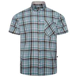 Duża męska koszula w kratę z krótkim rękawem Kam 6339 niebiesko-czarno-beżowa (7XL) | 7XL