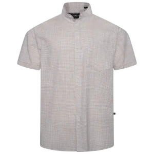 Duża męska koszula w paski ze stójką z krótkim rękawem Kam 6334 beżowa (3XL) | 3XL