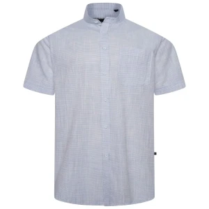 Duża męska koszula w paski ze stójką z krótkim rękawem Kam 6334 błękitna (6XL) | 6XL