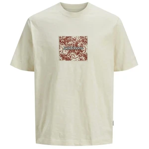 Duża męska koszulka z krótkim rękawem t-shirt z nadrukiem Jack & Jones 12278577 kremowy (5XL) | 5XL