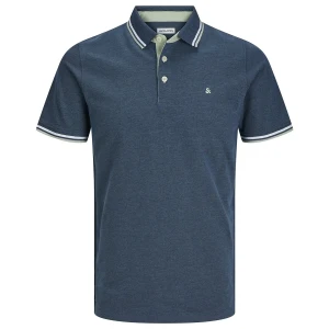 Duża męska polówka koszulka z kołnierzykiem Jack & Jones 12143859 ciemnoniebieska z jasnozielonymi wstawkami (6XL) | 6XL