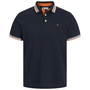 Duża męska polówka koszulka z kołnierzykiem Jack & Jones 12143859 czarna z biało-pomarańczowymi wstawkami (4XL) | 4XL