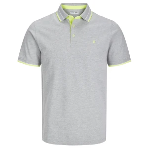 Duża męska polówka koszulka z kołnierzykiem Jack & Jones 12143859 jasnoszara z neonowymi wstawkami (7XL) | 7XL