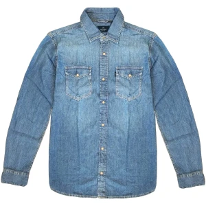 Duża męska koszula jeansowa z długim rękawem Double Urban Outfitters DS-5068 niebieska (7XL) | 7XL