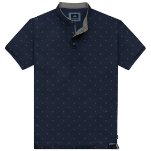Duża męska koszulka ze stójką polówka delikatny wzór Double Urban Outfitters PS-3048 granatowa (7XL) | 7XL