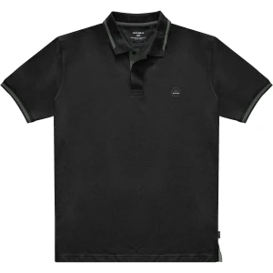 Duża męska koszulka polo gładka ozdobny kołnierzyk Double PS-3037 czarna (4XL) | 4XL