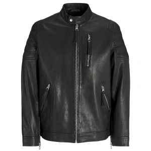 Duża męska skórzana kurtka ramoneska Jack & Jones 12285030 czarna (4XL) | 4XL