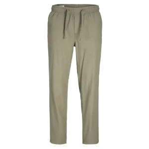 Duże męskie spodnie materialne z lnem,  gumką i sznurkami w pasie Jack & Jones 12239548 khaki (48R) | 48R