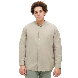Duża męska koszula długi rękaw gładka lniana Jack & Jones 12270008 beżowa (5XL) | 5XL