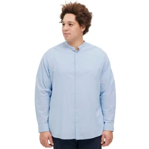 Duża męska koszula długi rękaw gładka lniana Jack & Jones 12270008 błękitna (5XL) | 5XL