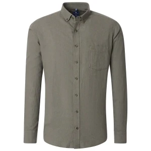 Duża męska koszula z długim rękawem lniana Redmond 251135111-60 khaki (5XL) | 5XL