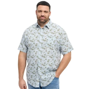 Duża koszula męska krótki rękaw  wzorzysta z lnem North Latitude 51111-0520 błękitna (7XL) | 7XL