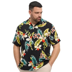 Duża koszula męska krótki rękaw wzorzysta hawajska North Latitude 51147 czarna (5XL) | 5XL