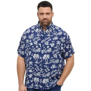 Duża męska koszula krótki rękaw wzorzysta North Latitude 51309-0581 niebieska (7XL) | 7XL