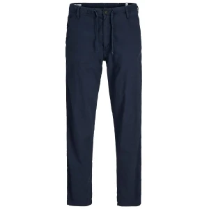Duże męskie spodnie chinosy z lnem Jack & Jones  12278698 granatowe (52S) | 52S