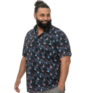 Duża koszula męska wzorzysta w gitary krótki rękaw Duke D555 Farnborough czarna (4XL) | 4XL