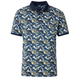 Duża męska koszulka polo krótki rękaw wzorzysta Redmond 251920900-01 biało/granatowa (2XL) | 2XL