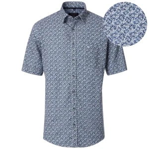 Duża męska lniana koszula krótki rękaw wzorzysta Casa Moda 954405500-100 biało-granatowa (5XL) | 5XL
