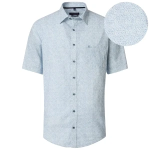 Duża męska lniana koszula krótki rękaw wzorzysta Casa Moda 954405700-100 błękitno-biała (7XL) | 7XL