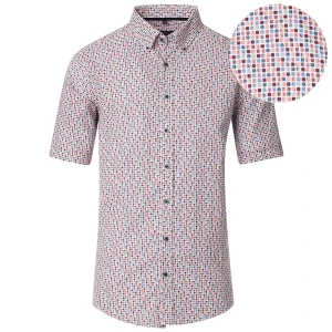 Duża męska lniana koszula krótki rękaw wzorzysta Casa Moda 954405800-400 biało-czerwona (3XL) | 3XL