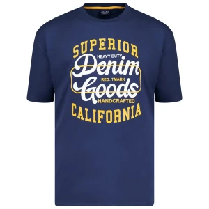 Duży męski t-shirt z napisami koszulka z krótkim rękawem Adamo 131504-328 ciemnoniebieska (3XL) | 3XL