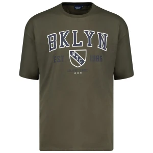 Duży męski t-shirt z napisami koszulka z krótkim rękawem Adamo 131506-430  khaki (4XL) | 4XL