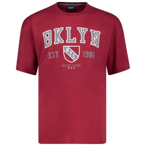 Duży męski t-shirt z napisami koszulka z krótkim rękawem Adamo 131506-590 bordowa (5XL) | 5XL