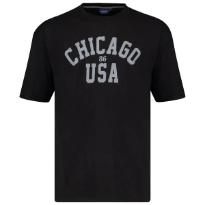 Duży męski t-shirt z napisami Chicago koszulka z krótkim rękawem Adamo 131509-700 czarna (5XL) | 5XL