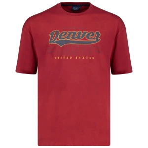 Duży męski t-shirt z napisami koszulka z krótkim rękawem Adamo 131510-590 bordowa (4XL) | 4XL