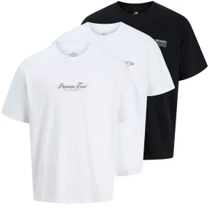 Duże męskie t-shirty koszulki z dużym nadrukiem na plecach 3 sztuki Jack & Jones 12285056 czarna/biała/biała (3XL) | 3XL