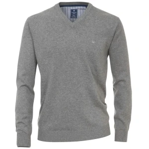 Duży męski sweter gładki wkładany przez głowę w serek Redmond 600-70 szary (5XL) | 5XL