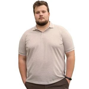 Duża męska koszulka polo gładka ozdobny kołnierzyk Double PS-3038 beżowa (4XL) | 4XL