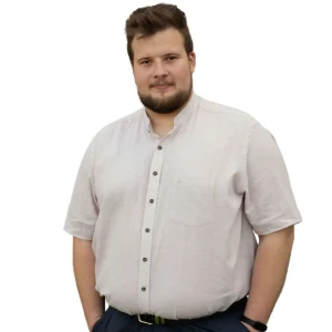 Duża męska lniana gładka koszula krótki rękaw na stójce Redmond 251135998-200 beżowa (2XL) | 2XL