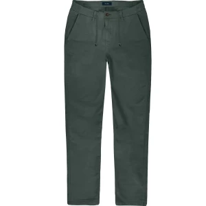 Duże męskie spodnie chinosy lniane prosta nogawka Double Urban Outfitters CP-4043 ciemnozielone (44R) | 44R