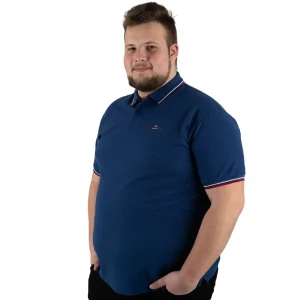 Duża męska koszulka polo gładka ozdobny kołnierzyk Double PS-3035 ciemnoniebieska (5XL) | 5XL