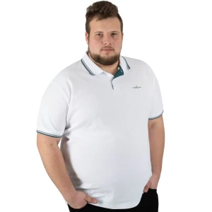 Duża męska koszulka polo gładka ozdobny kołnierzyk Double PS-3035 biała (8XL) | 8XL